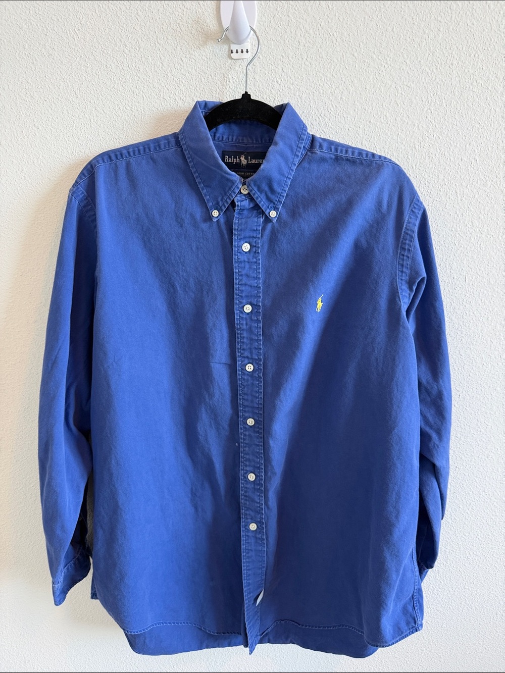 Ralph Lauren Men’s XL Washed Blue Cotton Button Down Shirt Yellow Pony